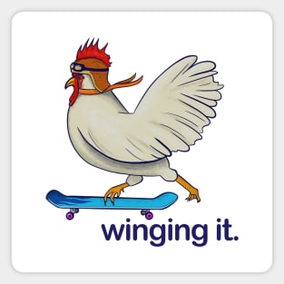 Winging It Chicken on a Skateboard Magnet